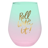 'Roll With It!' Design Ombre-Background 30oz Stemless Wine Glasses (Set of 4)