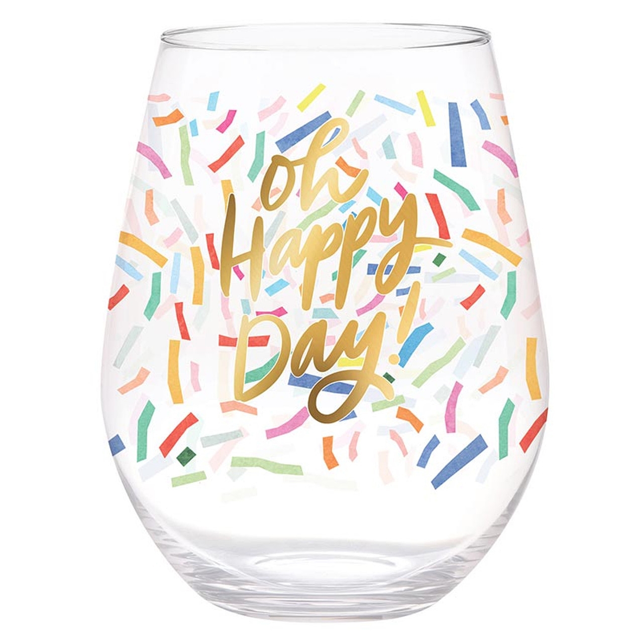 Jumbo 30oz 'Oh Happy Day!' Confetti Pattern Stemless Wine Glasses (Set of 4)