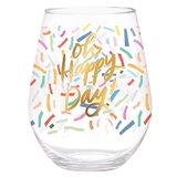Jumbo 30oz 'Oh Happy Day!' Confetti Pattern Stemless Wine Glasses (Set of 4)