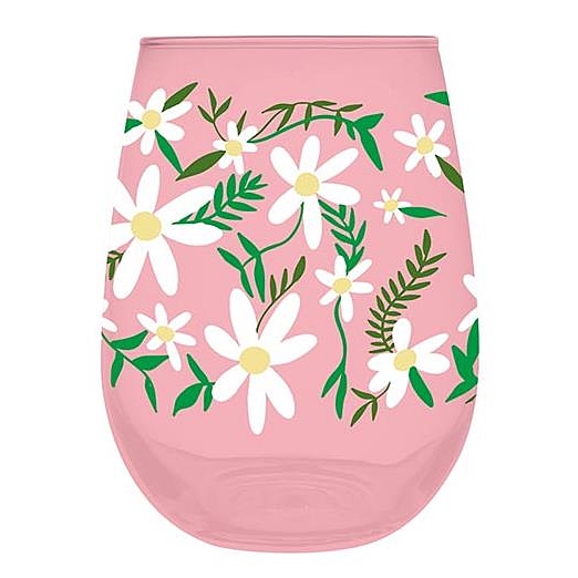 Delightful Daisies Design 20oz Pink Stemless Wine Glasses (Set of 4)