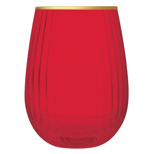 Bright Red 20oz Beveled Gold-Rim Stemless Wine Glasses (Set of 6)
