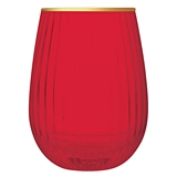 Bright Red 20oz Beveled Gold-Rim Stemless Wine Glasses (Set of 6)