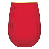 Bright Red 20oz Beveled Gold-Rim Stemless Wine Glasses (Set of 6)