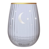 Gold-Rimmed 20oz Beveled Stemless Wine Glasses with Moon & Stars (Set of 4)