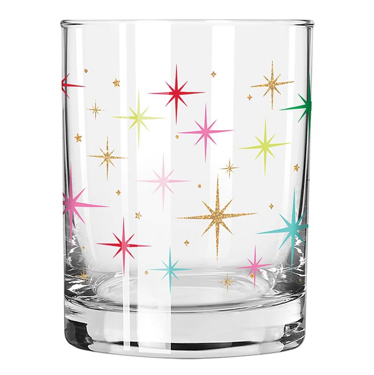 Holiday Retro Stars Motif 12oz Double Old-Fashioned (DOF) Glasses (Set of 6)