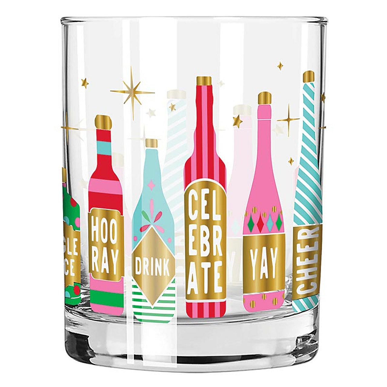 Retro Liquor Bottles Motif 12oz Double Old-Fashioned (DOF) Glasses (Set of 6)