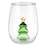 16oz Stemless Wine Glasses with 3D Christmas Tree Figurine (Set of 4)
