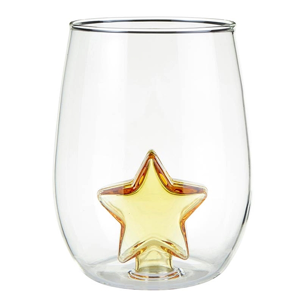 16oz Stemless Wine Glasses with 3D Gold Star Figurine (Set of 4)