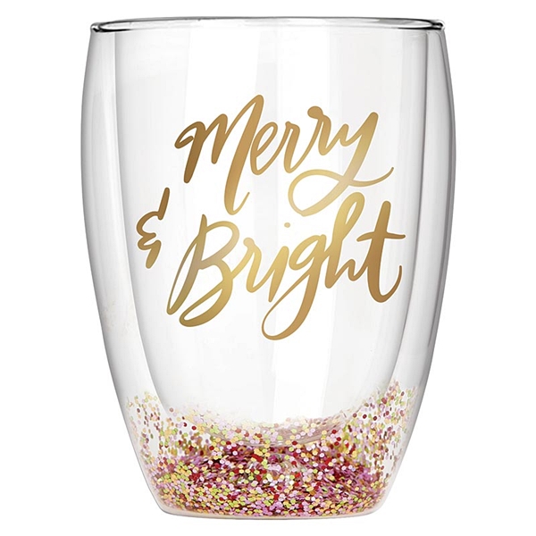 Merry & Bright Design 10oz Double-Wall Glass Tumblers (Set of 4)