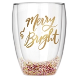 Merry & Bright Design 10oz Double-Wall Glass Tumblers (Set of 4)