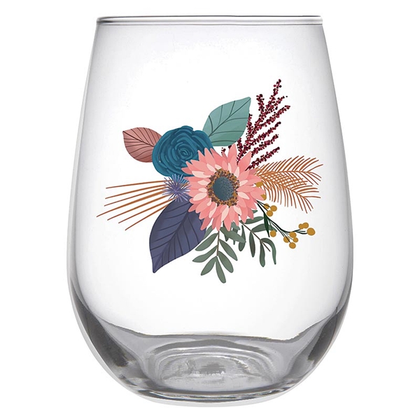 Festive Fall Bouquet Design 20oz Stemless Wine Glasses (Set of 6)