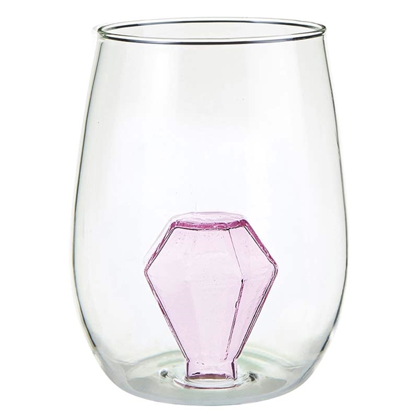 16oz Stemless Wine Glasses with 3D Diamond Figurine (Set of 6)