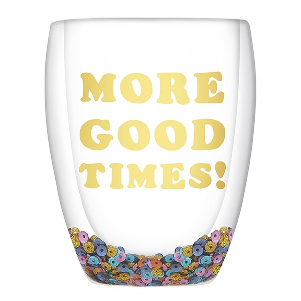Retro 'More Good Times!' Design 14oz Double-Wall DOF Glasses (Set of 6)
