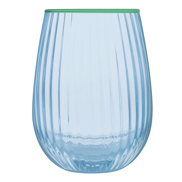 Light Blue 20oz Beveled Green-Rim Stemless Wine Glasses (Set of 6)