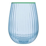 Light Blue 20oz Beveled Green-Rim Stemless Wine Glasses (Set of 6)