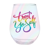 Jumbo 30oz Stemless Wine Glasses with 'Treat Yo Self' Graphic (Set of 6)