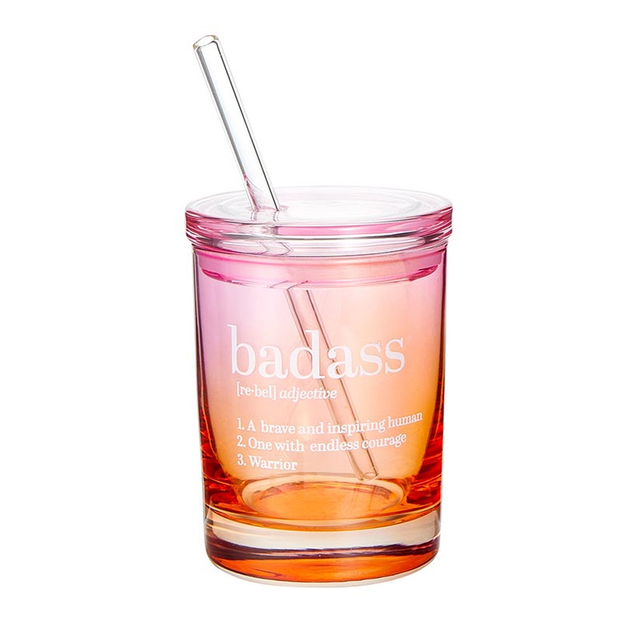 10oz 'Definition of a Badass' Design DOF Glasses with Lid and Straw (Set of 6)