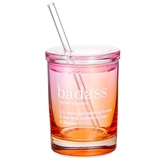 10oz 'Definition of a Badass' Design DOF Glasses with Lid and Straw (Set of 6)