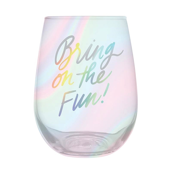 'Bring on the Fun!' Design 20oz Stemless Wine Glasses (Set of 6)