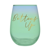 'Bottoms Up' Design on Blue-Green Ombre 20oz Stemless Wine Glasses (Set of 6)