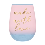 'Made with Love' Design on Pink-Blue Ombre 20oz Stemless Wine Glasses (Set of 6)
