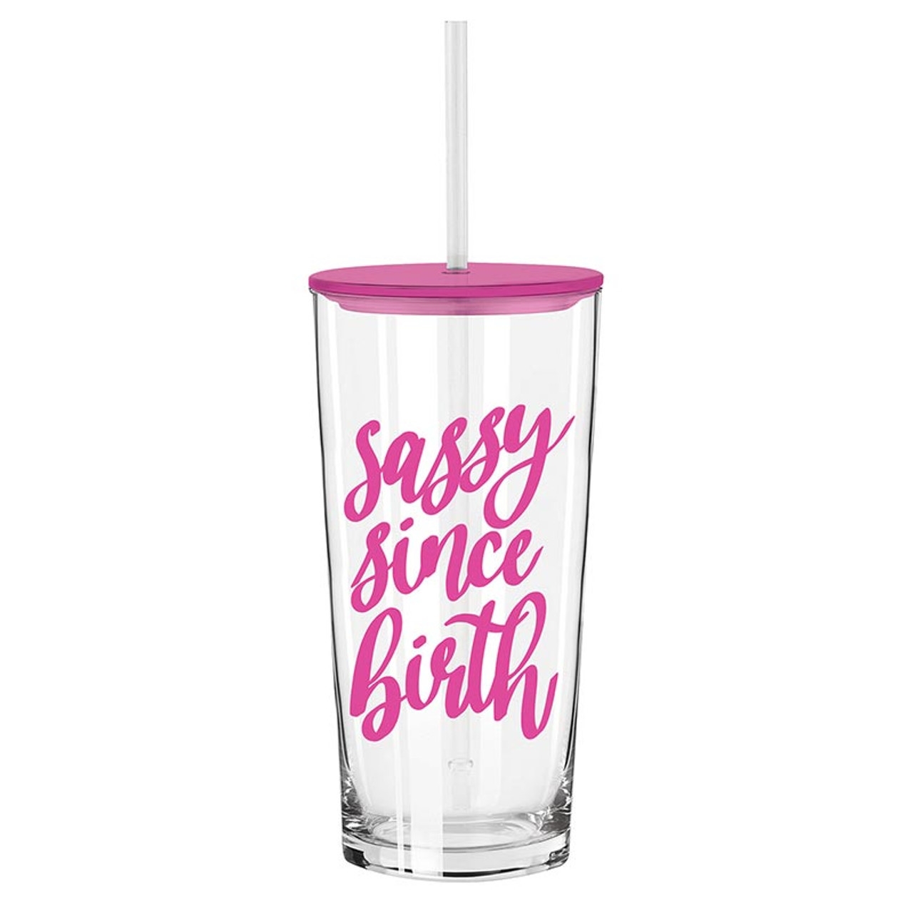 Script 'Sassy Since Birth' Graphic on Glass Tumblers with Straws (Set of 6)