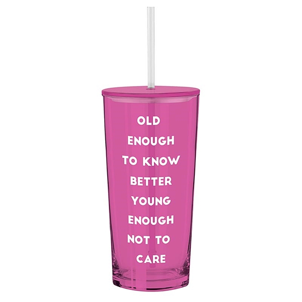 'Old Enough to Know Better' Design Glass Tumblers with Straws (Set of 6)