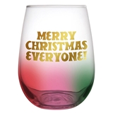 'Merry Christmas Everyone!' Design 20oz Stemless Wine Glasses (Set of 6)