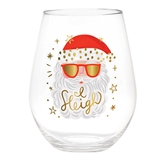 Jumbo 'I Sleigh' Santa in Sunglasses Design 30oz Stemless Wine Glasses (Set of 6)