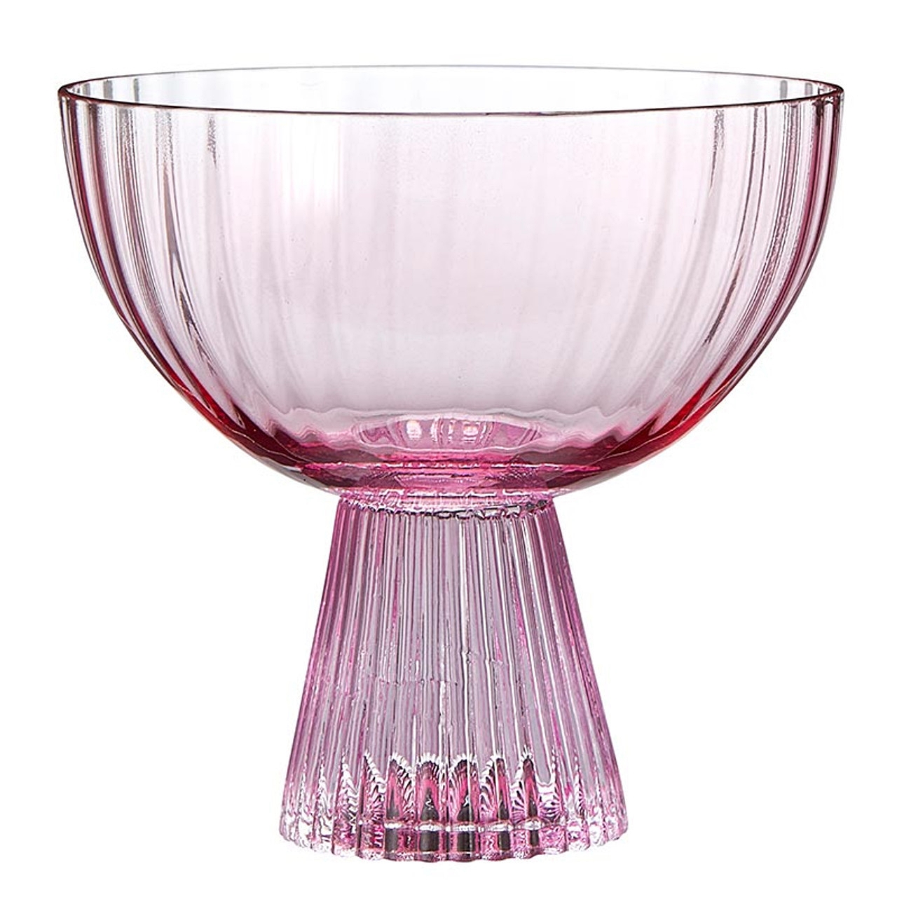 Art Deco-Inspired Light-Dark Pink Ombre-Colored Beveled Coupe Glasses (Set of 6)