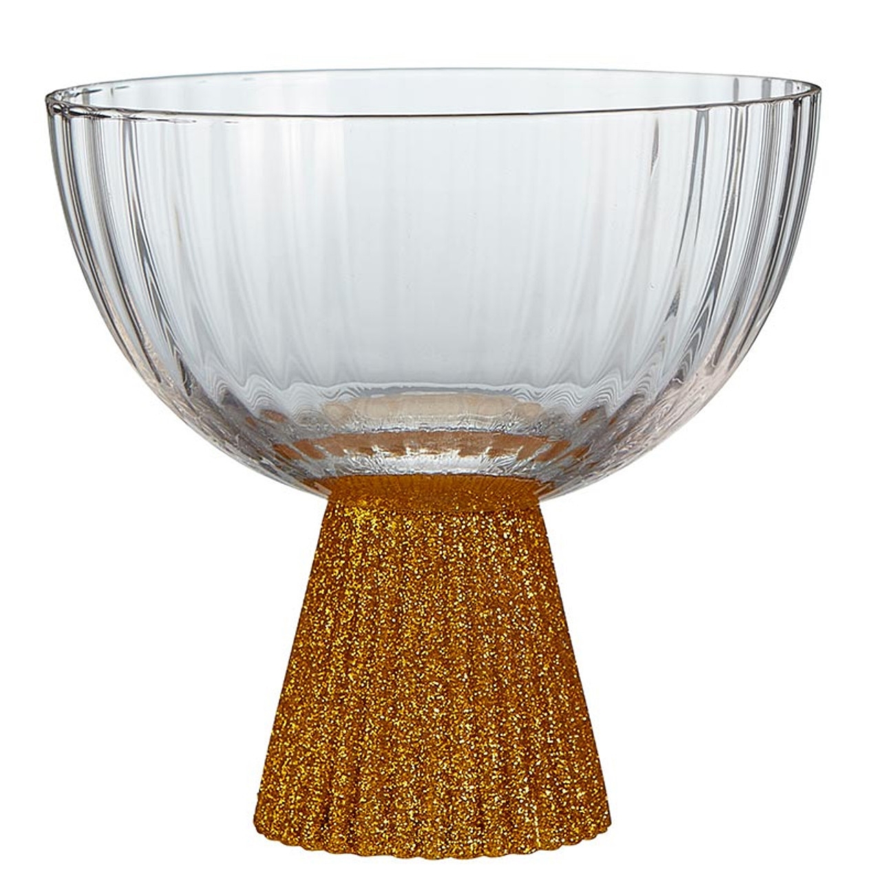 Art Deco-Inspired 7oz Beveled Coupe Glasses with Gold Glitter Stems (Set of 4)