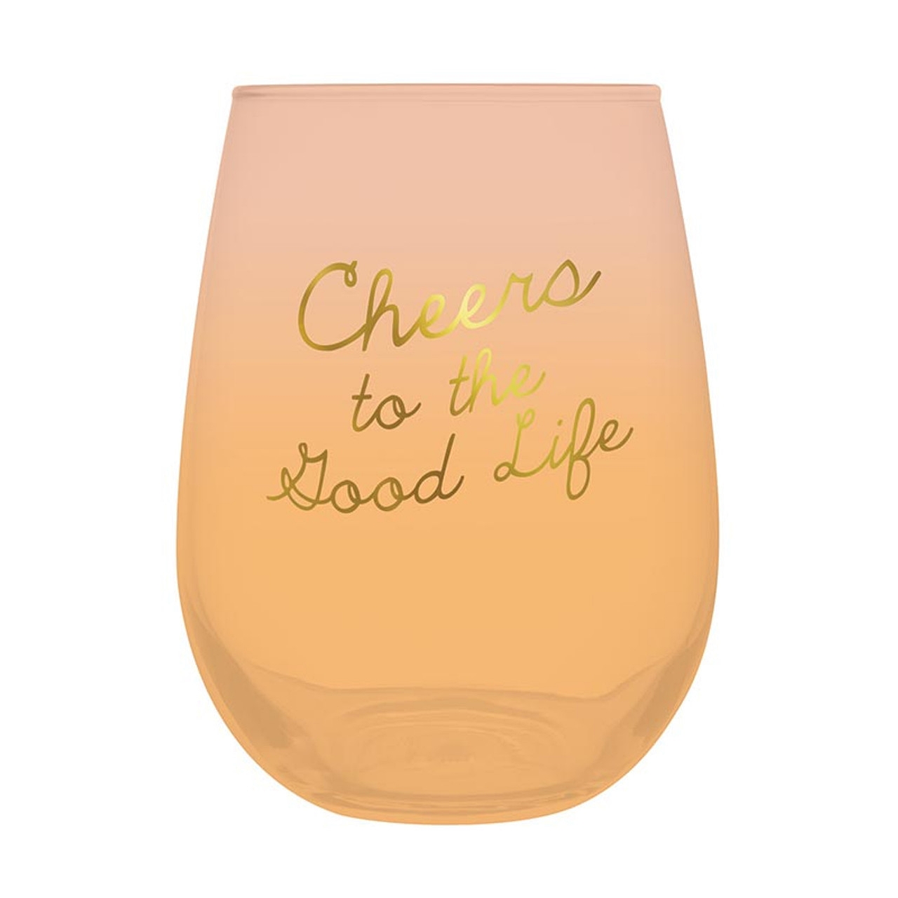 'Cheers to the Good Life' Peach-Colored 20oz Stemless Wine Glasses (Set of 6)