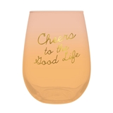 'Cheers to the Good Life' Peach-Colored 20oz Stemless Wine Glasses (Set of 6)