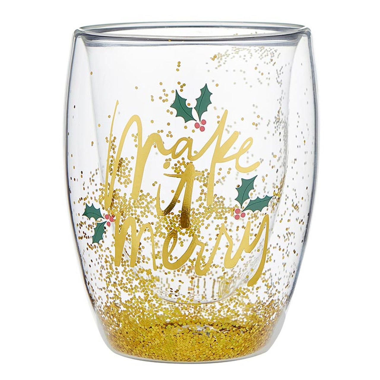 'Make it Merry' 10oz Double-Walled Stemless Wine Glasses (Set of 6)