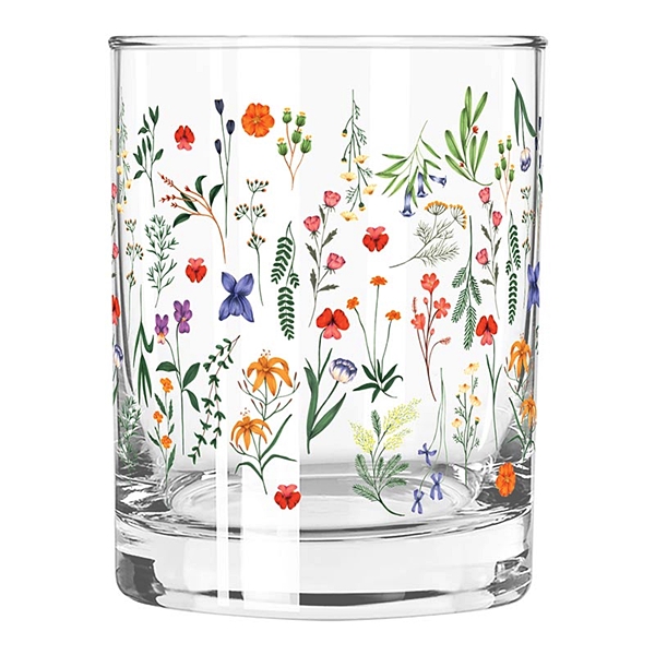 Boho Flowers Design 12oz Double Old-Fashioned (DOF) Glasses (Set of 6)