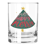 'Jolly Happy Merry' Christmas Tree Design 12oz DOF Glasses (Set of 6)