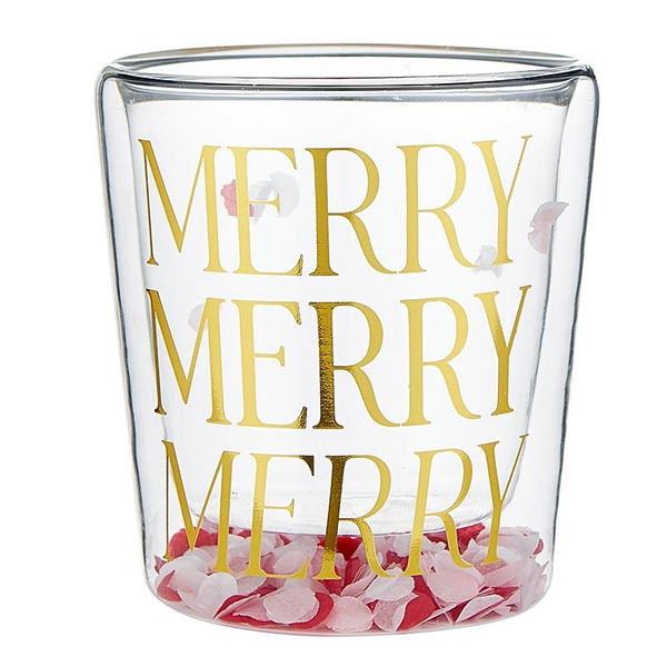 'Merry Merry Merry' Design 14oz Double-Wall DOF Glasses (Set of 6)