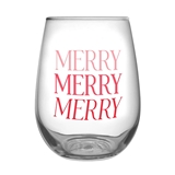 'Merry Merry Merry' Design 20oz Stemless Wine Glasses (Set of 6)