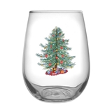 Traditional Christmas Tree Design Stemless Wine Glasses (Set of 6)