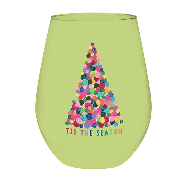 Tis the Season Tree Design Jumbo 30oz Stemless Wine Glasses (Set of 6)