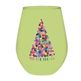 Tis the Season Tree Design Jumbo 30oz Stemless Wine Glasses (Set of 6)