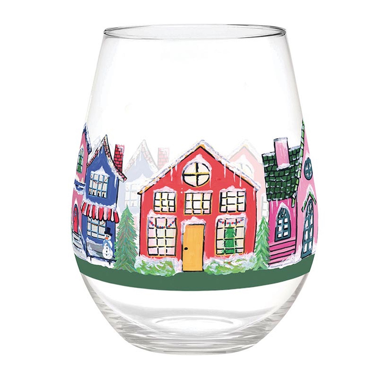 Holiday Gingerbread Houses Motif 30oz Jumbo Stemless Wine Glasses (Set of 6)