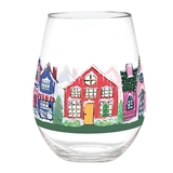 Holiday Gingerbread Houses Motif 30oz Jumbo Stemless Wine Glasses (Set of 6)