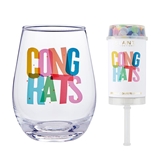 CONGRATS Design Stemless Wineglasses & Push-Pop Confetti Poppers (Set of 6)