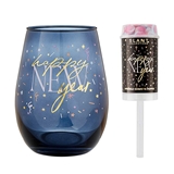 Happy New Year 20oz Stemless Wine Glass & Push-Popper (2 Gift-Sets)