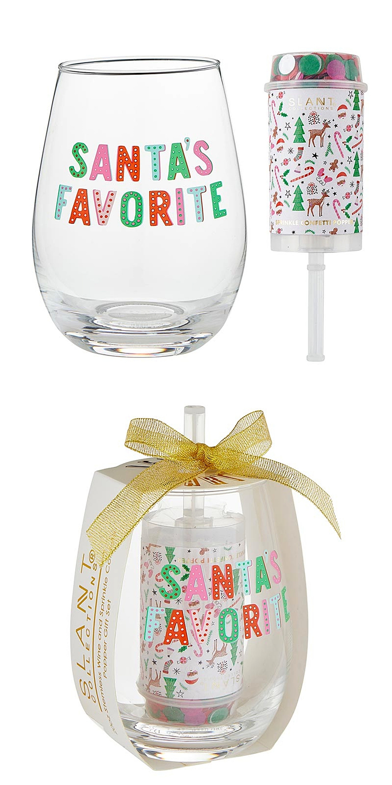 Santa's Favorite Graphic 20oz Stemless Wine Glasses with Festive Poppers (Set of 6)
