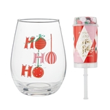 'HO HO HO' Design 20oz Stemless Wine Glass & Push-Popper (2 Gift-Sets)