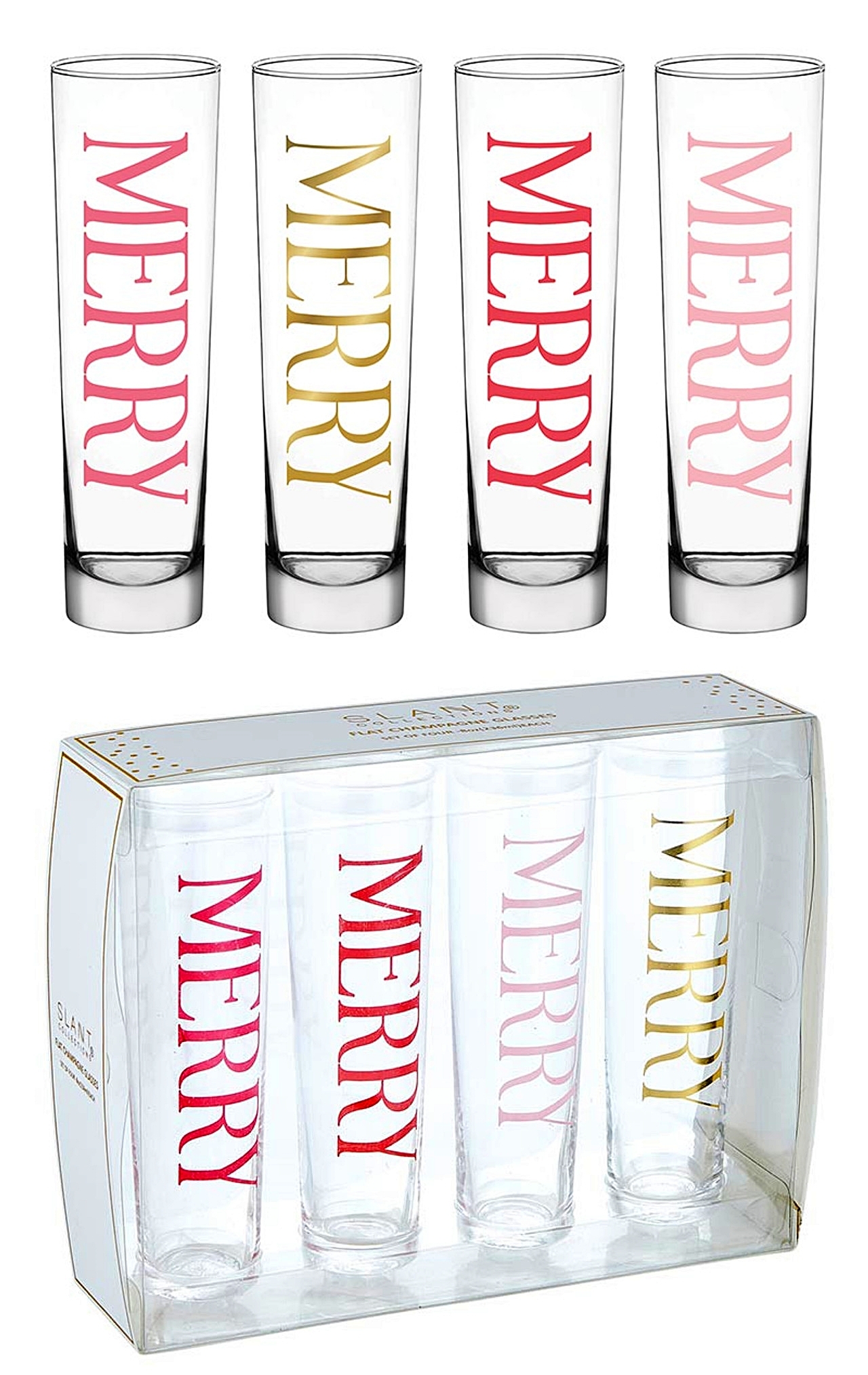 'MERRY MERRY MERRY MERRY' Graphic 8oz Tall Champagne Glasses (Set of 16)