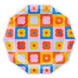 Colorful Retro Flowers Design Decagon-Shaped Paper Plates (Set of 48)