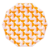 Pink-and-Orange Retro Rounds Motif Decagon-Shaped Paper Plates (Set of 48)